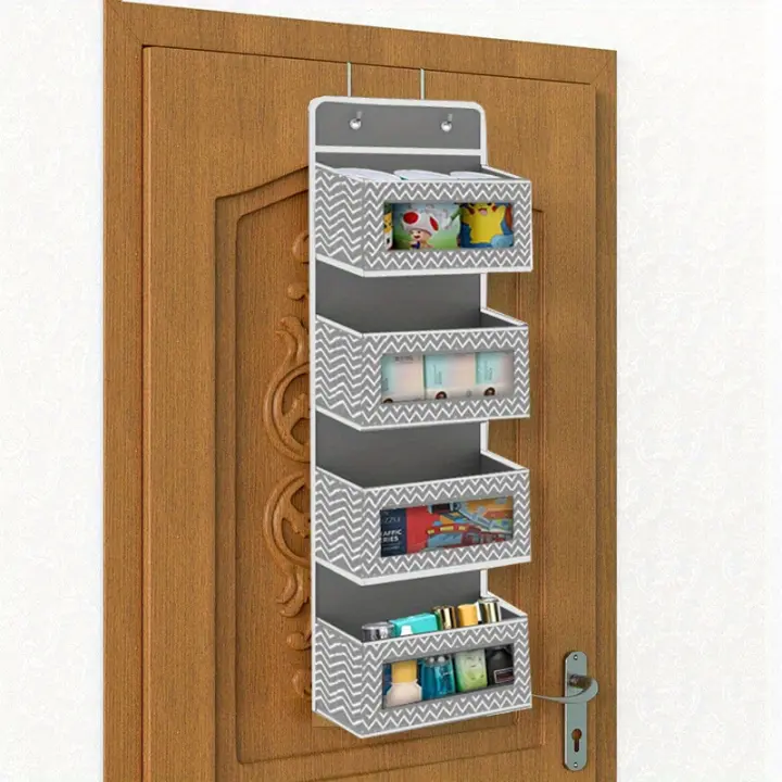 Organizador De Puerta 4-Niveles Gran Capacidad Para Almacenamiento Montado Caja Colgante Para Cosméticos Juguetes Color Gris Negro Tamaño 98*32*11cm Peso 540g - 1