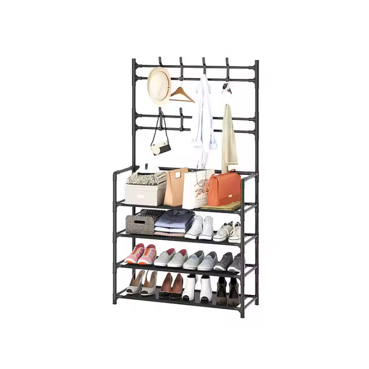 Mueble Zapatero / perchero de 4 estantes y ganchos superiores. - 1
