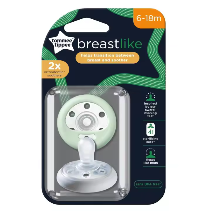 Tommee Tippee - Chupete con textura similar a la piel, diseño ortodóncico simétrico, sin BPA, de 6 a 18 meses, paquete de 2 chupetes - 1
