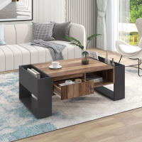 Mesa de Centro de Veta de Madera With Cajones sin ASA, Caja de almacenamiento y Caja de almacenamiento trasero, almacenamiento de doble cara. Heno compartimientos de almacenamiento En ambos. Mesa de Centro para Sala de estar, Espacio de almacenamiento - details 2
