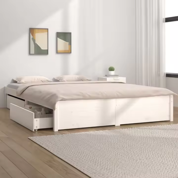 vidaXL Estructura de cama con cajones blanco 150x200 cm - 1