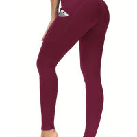 High Waist Yoga Pantalones Con Bolsillos Control De Abdomen Para Mujer Leggings De Yoga Y Correr Talla True Ankle-Length Polyester - details 12