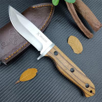 Cuchillo Fijo HUAAO FC5029 Con Hoja De Acero Inoxidable 5c13Mov Y Mango De Madera Hoja De Acero Laminado En Hoja Cubierta De Cuero PU Para Supervivencia Al Aire Libre Y Caza Para Hombres - details 0