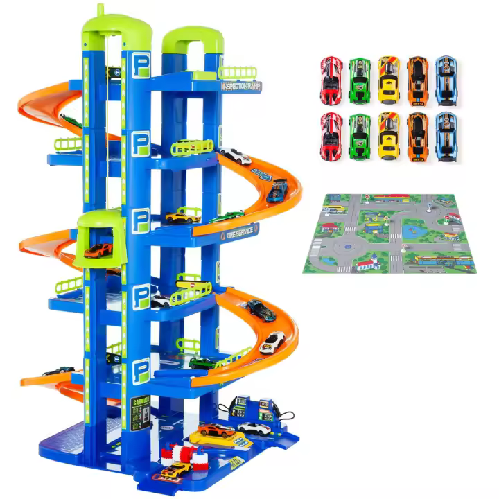 MOLTO Parking Infantil Azul 6 Plantas + 10 coches + Tapiz de juego - 1