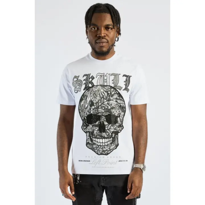 Camiseta Left Point Blanca Pedrería Brillante Skull - 1
