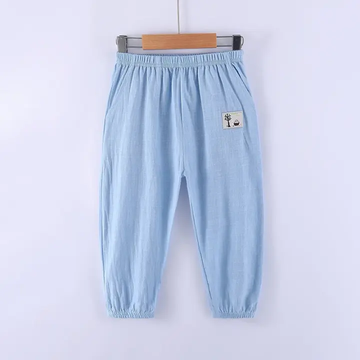 Pantalones De Verano Para Niños Y Niñas Algodón Lino Cintura Elástica Color Sólido Ropa Infantil Tallas 100-160cm - 1