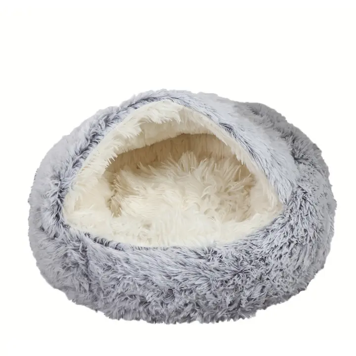 Shell Shaped Semi-enclosed Cat Nest, Thickened Plush Cat Cave Nest, Comfortable Soft Cat Sleeping Bed With Non-slip Waterproof Bottom Pet Supplies - 1