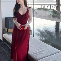 Vestido De Satén Sin Espalda Para Mujer Verano Fiesta Diario Vacaciones Casual A-Línea Manga Sin Mangas Cuello V Vestido Largo - details 9