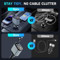 Transmisor FM Bluetooth Coche,4 en 1 Cargador de Coche Retráctil, 66W Cargador Coche Mechero Carga Rápida USB C, Tipo C y 2 Puertos USB Car Charger con Luz Estrella Compatible con Samsung Galaxy, iPhone, Xiaomi (Gris) - details 3