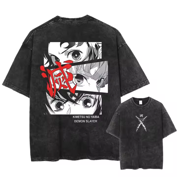 Camiseta De Manga Corta Para Hombre Estilo Harajuku Japonés Anime Gráfico Talla Grande Color Negro Algodón Transpirable Y Ligero Para Verano - 1