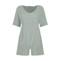 Monos De Verano Casuales Para Mujer Con Hombros Descubiertos Y Mangas Cortas Ruched Estilo Romper De Piernas Largas Con Bolsillos De Poliéster - details 46