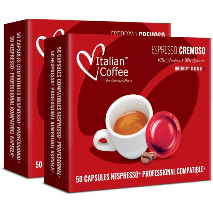 Italian Coffee For Espresso Lovers 100 Cápsulas Nespresso Profesional - Café Cremoso E Intenso - Compatibles con Cafeteras Nespresso Pro - 1