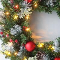 Wreath De Navidad Con Luces LED Simulación Berenjena Roja Decoración Xmas Para Puerta Ventana Y Pared 40cm Material PVC - details 3