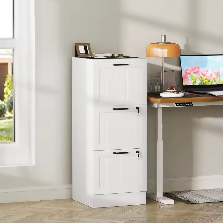 HOMCOM Cajonera de Oficina Mueble Archivador con 3 Cajones Cajonera para Escritorio con Cerraduras Carpetas Suspendidas para A4 y Carta Blanco - 1