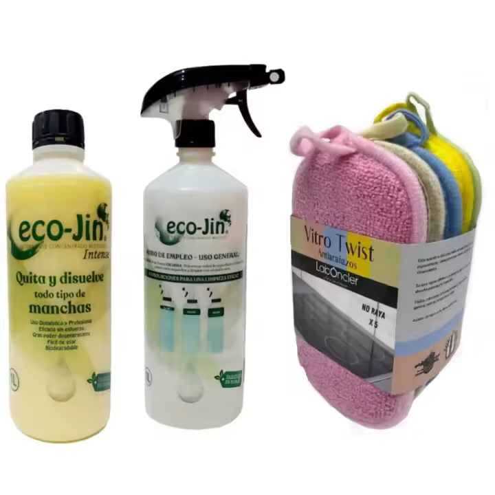 ECOJIN INTENSE + NUEVO PACK VITRO TWIST ESPECIAL, limpieza perfecta sin limites ECO-JIN. Ecológico, Higiénizante, Bactericida, Anticalcareo, desinfectante y elimina cal. Componentes tensoactivos. Exclusivo y poderoso quitamanchas - 1