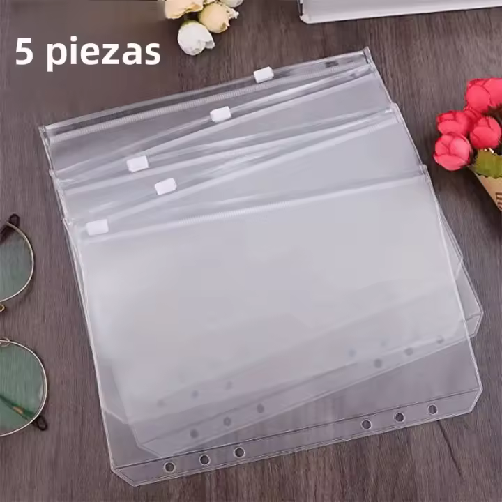 Carpeta Transparente Con Cremallera Para Anillo A5 5 Piezas Envelope Económico Con 6 Holes Para Notas Y Documentos - 1