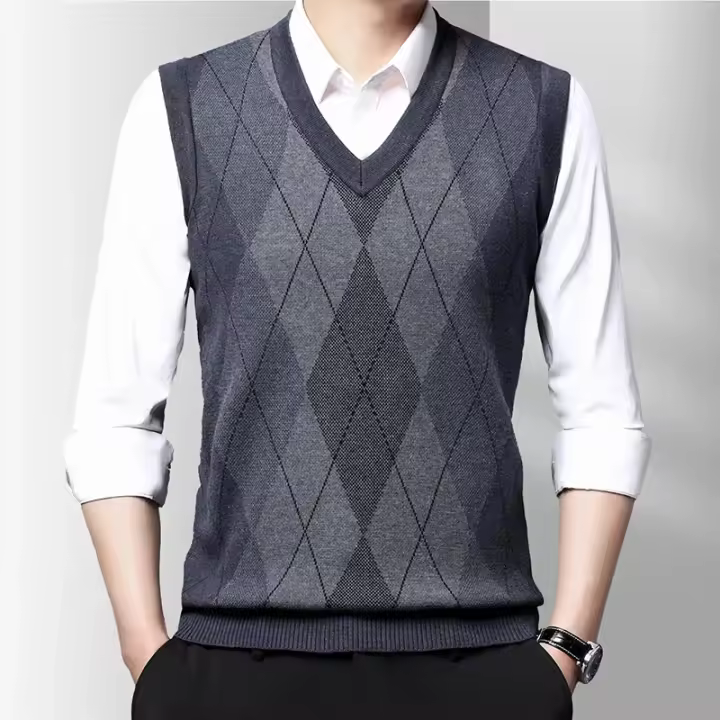 Chaleco Sin Mangas Para Hombre Estilo Casual Grueso Para Otoño E Invierno Suéter Caliente Negocios Inteligentes Tejido De Lana - 1