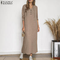 ZANZEA Vestido De Capucha Con Cuello V Y Manga Larga Estilo Casual Para Mujer Dress Maxi Otoño Invierno Cuello Redondo Suéter Drop-shoulder - details 1