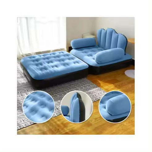Mediawavestore - Sillón Inflable - Reposapiés - Respaldo Sofá - Tela Aterciopelada - 1