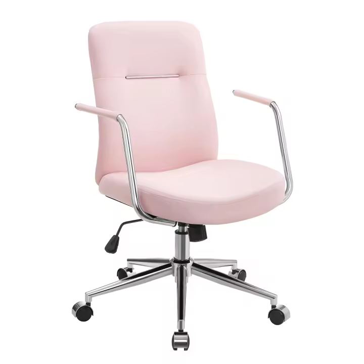 SONGMICS Silla de Oficina Giratoria, Silla de Ordenador, Superficie de PU Fácil de Limpiar, Altura Ajustable, Cómodo Respaldo y Asiento Curvo, Carga de 150 kg, Negro Tinta/Gris Paloma/Rosa Pastel/Beige Capuchino - 1