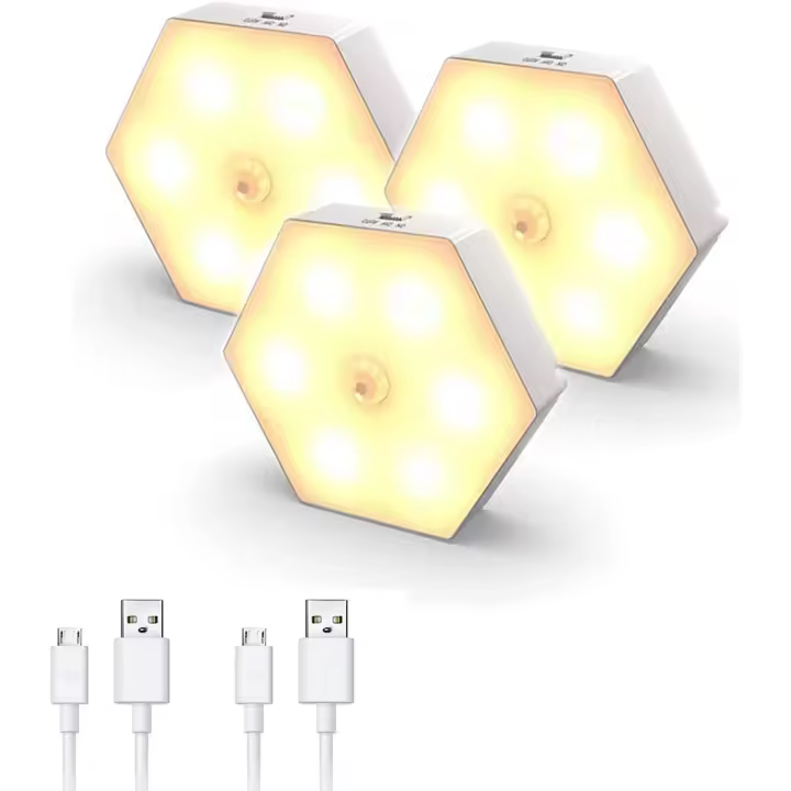 Luz Nocturna con detector de Movimiento [Juego de 3], Luz Nocturna LED con encendido/apagado Automático, Luz de dormitorio/Armario, Luz Nocturna recargable USB por. OFICINA - 1
