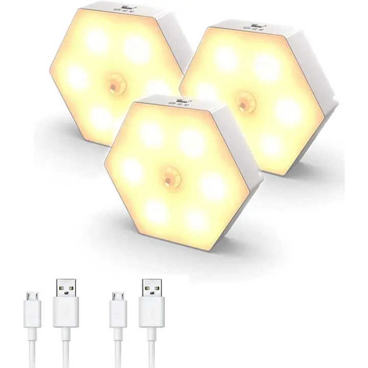 Luz Nocturna con detector de Movimiento [Juego de 3], Luz Nocturna LED con encendido/apagado Automático, Luz de dormitorio/Armario, Luz Nocturna recargable USB por. OFICINA - 1