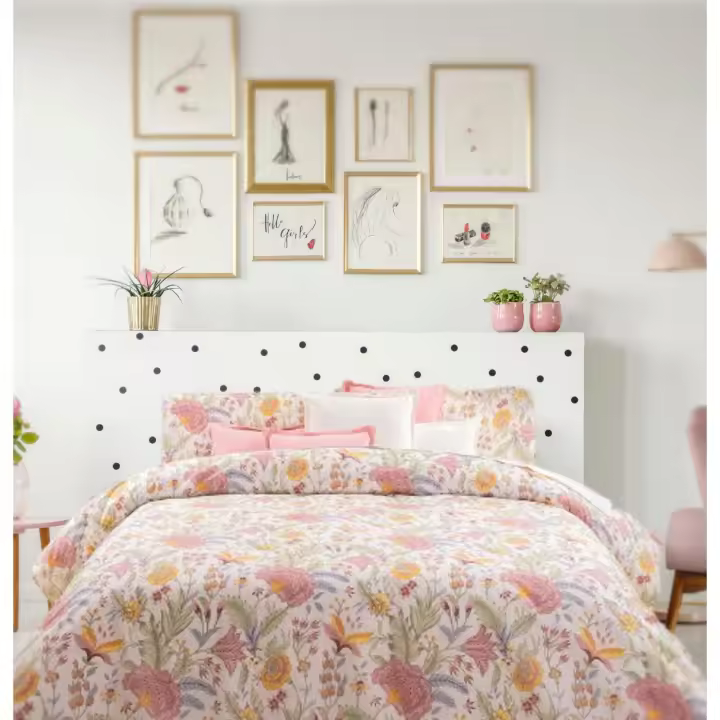 D'A GAMA HOME COLLECTION S.L. Funda Nórdica Estampado Cúrcuma Hojas Románticas Rosa 50% Algodón y 50% Poliéster con Saco Nórdico y Funda de Almohada - 1