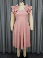 Vestido Midi A-Line Elegante Para Mujer Sin Mangas Con Volantes Y Cuello Cuadrado Vestido Casual Modesto Para Fiestas Y Días Normales - details 3