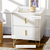 HOMCOM Mesita de Noche con 2 Cajones Mesilla de Noche Mesita Auxiliar con Patas de Metal para Salón Dormitorio Carga 40 kg 40x40x47 cm Blanco - details 5