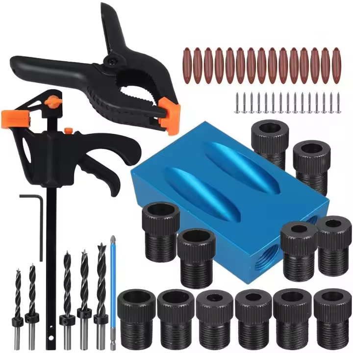 Juego de plantillas para orificios de bolsillo 57 piezas, localizador de orificios oblicuos de plantilla de perforación oblicua de 15 ° con adaptador de orificio de 6/8/10 mm, para herramienta de localización de guía de carpintería - 1