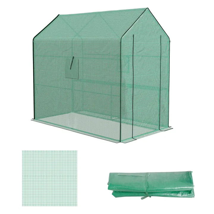 Outsunny Película de repuesto Cubierta de repuesto con puerta enrollable, Película de invernadero con protección UV, Ventana lateral, Película de PE para invernadero de túnel, Verde 140 x 213 x 190 cm - 1
