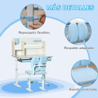HOMCOM Juego de Escritorio y Silla para Niños de +3 Años Pupitre Infantil Altura Ajustable con 1 Cajón 1 Estante para Libros y Tablero de Mesa Inclinable 80x52x88-109 cm - details 6