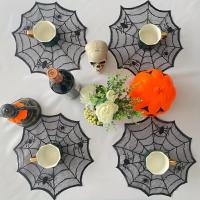 Mantel Individual De Lámina Redonda De Halloween En Lace Negro Impermeable Decoración De Mesa Tela De Servilleta Material Poliéster - details 2