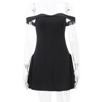 Vestido Mini Sin Mangas De Hombro Descubierto Espalda Descubierta Cierre De Cremallera Elegante Y Moderno Para Fiesta De Otoño Vestido Bodycon Para Mujer - details 25