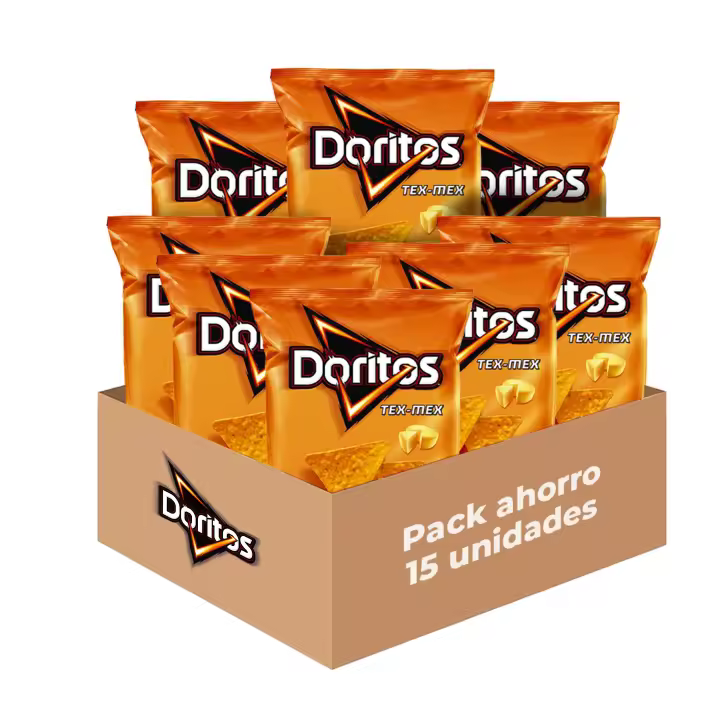 Doritos Tex-Mex - Snack Crujiente con Sabor a Queso, Pack de 15 Bolsas del Delicioso e Irresistible Aperitivo de Maíz Frito con Forma de Nacho, Total: 15 x 44g = 660 g - 1