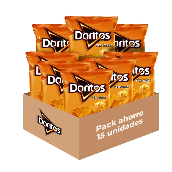 Doritos Tex-Mex - Snack Crujiente con Sabor a Queso, Pack de 15 Bolsas del Delicioso e Irresistible Aperitivo de Maíz Frito con Forma de Nacho, Total: 15 x 44g = 660 g - 1