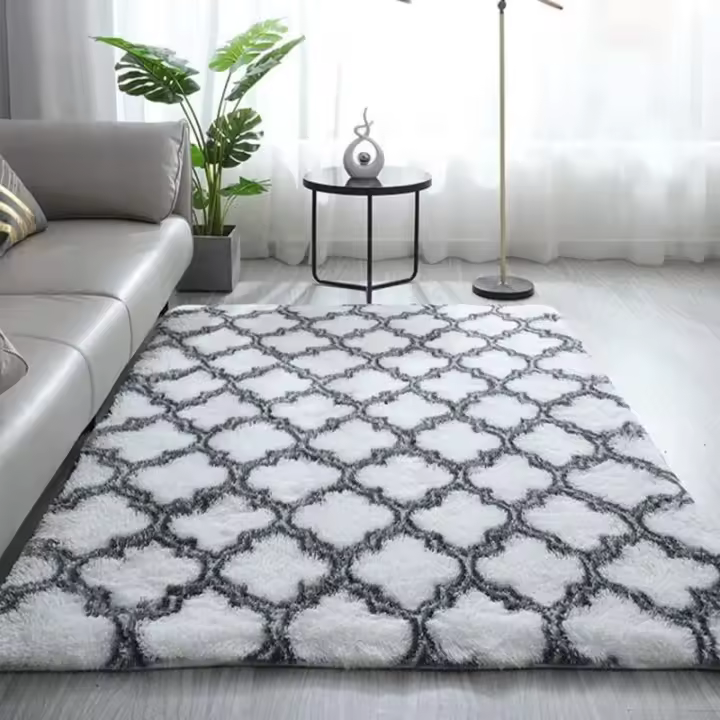 Alfombra Shaggy De Salón 160x200cm Blanca con Estampado - Alfombra De Noche Alfombra De Pelo Largo Alfombra Suave para Salón Dormitorio Sofá - 1