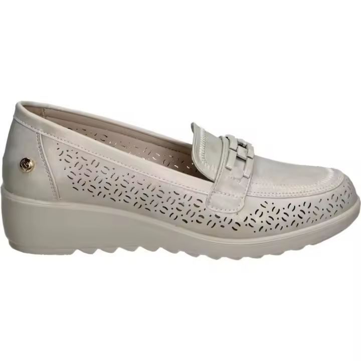 AMARPIES | Zapatos con Cuña Amarpies para Mujer – Mocasines en Color Platino – Zapato Cómodo sin Cierre – Slip On – Cuña Baja y Cómoda – Polipiel – Versátiles y Combinables – Modelo ATL30118 - 1