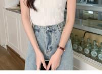 Top De Hombros Descubiertos Para Mujer Verde Tejido Basic Casual O-Neck Sin Mangas Alta Estiramiento Ajuste Slim Para Verano - details 19