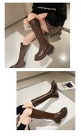 Botas De Mujer Invierno 2021 Nuevas Botas De Caballero Con Lona De Piel Artificial Y Forro De Algodón Terciopelo Modernas Suela De Goma Tacón Cuadrado Altura Media - details 15