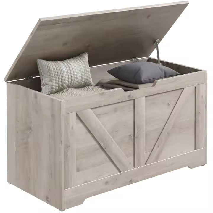 HOMCOM Baúl de Almacenaje para Dormitorio 100 L Banco de Almacenaje con Tapa Bisagra de Seguridad para Pasillo Salón 80x40x45 cm Gris - 1