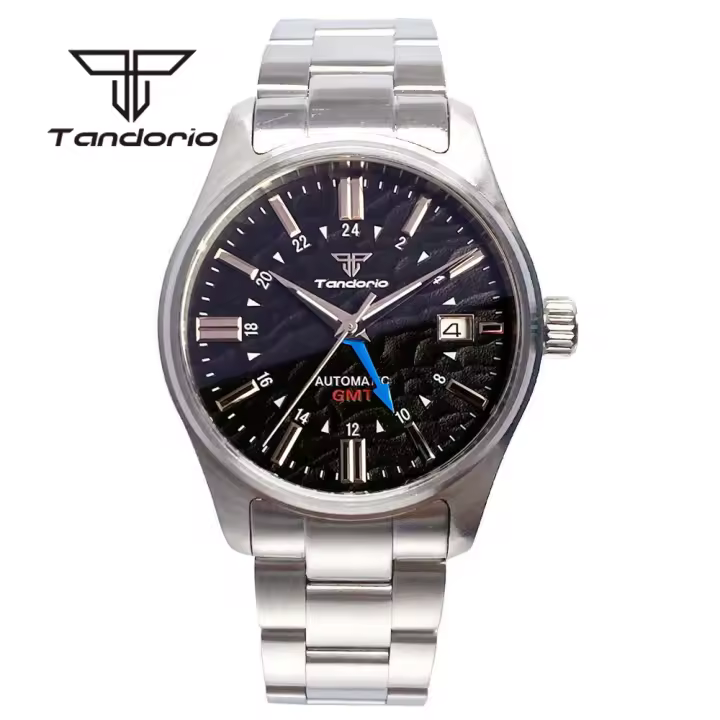 Reloj Automático Tandorio NH34 Para Hombres 39mm GMT Pilot Diversión AR Cristal De Zafiro Fecha Resistente Al Agua 20BAR Moda Relojes De Pulsera De Acero Inoxidable - 1