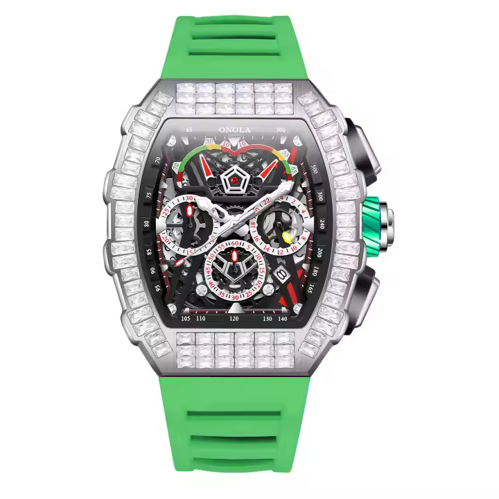 Reloj De Lujo Para Hombre ONOLA Diseño De Moda Con Diamantes Inlaidos Resistente Al Agua Mecánico Automático Material De Correa De Silicona - 1