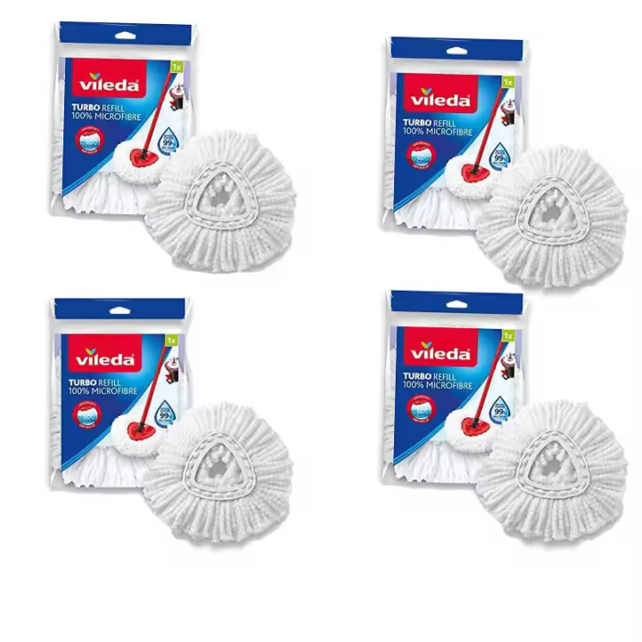 Vileda EasyWring and Clean Turbo Classic, Smart Turbo Pack De Cabezal de Recambio de fregona de Microfibra, Blanco, 4 Unidades o 6 Unidades - 1