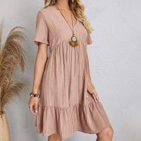 Vestido Peplum De Verano Para Mujer Vestido De Playa Con Cuello En V Manga Corta Ajustado Cintura Larga Volante Vestido De Ocio - details 11