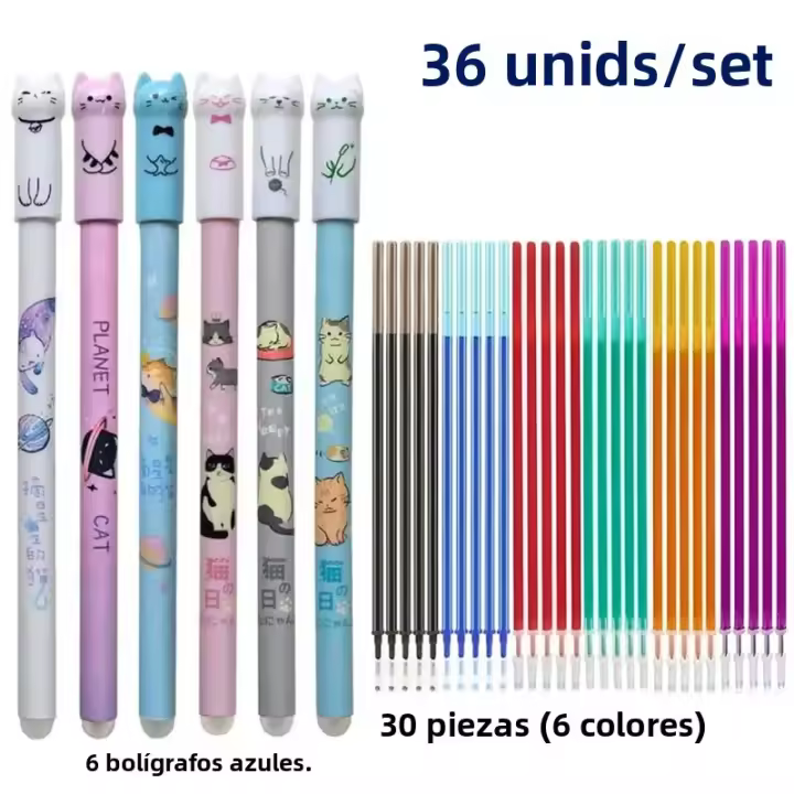 Set De 36 Piezas De Lápices De Gel Erasables 6 Colores Punto Fino 0.5mm Secado Rápido Recargables Para Oficina Y Escuela - 1