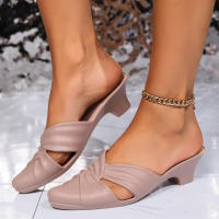Sandalias De Tacón Grueso Para Mujer Verano Nueva Moda Color Sólido Cabeza Puntiaguda Media Dragón Casual Bajo Tacón Hueco Sandalias De PVC - details 16