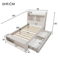 Cama de almacenamiento individual Cama de 90x200 cm, Marco de Cama y base de listones de Madera, con Roble Blanco (colchón no incluido) - details 1