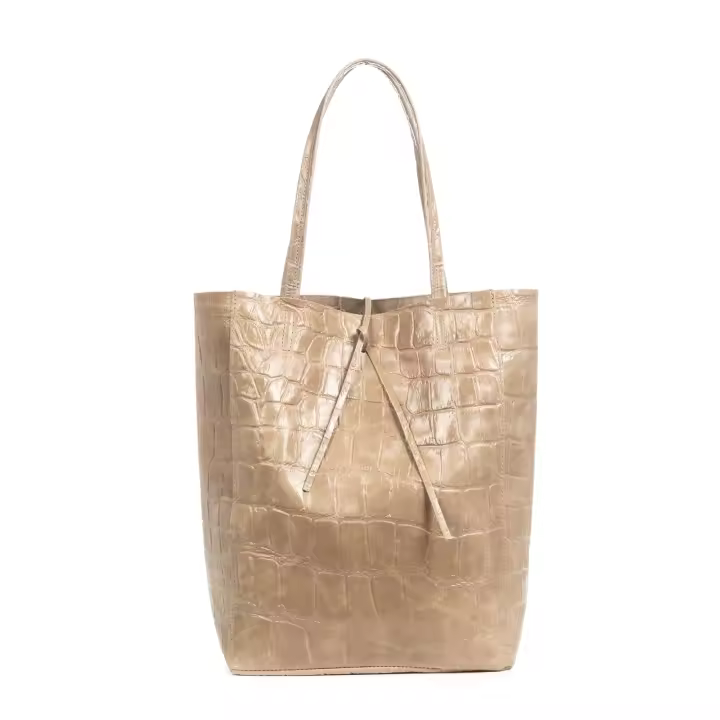 Firenze Artegiani. Sefora Bolso Shopper Mujer.Piel auténtica Gamuza Grabado Cocodrilo Grande . Made in Italy. Vera Pelle Italiana. - 1