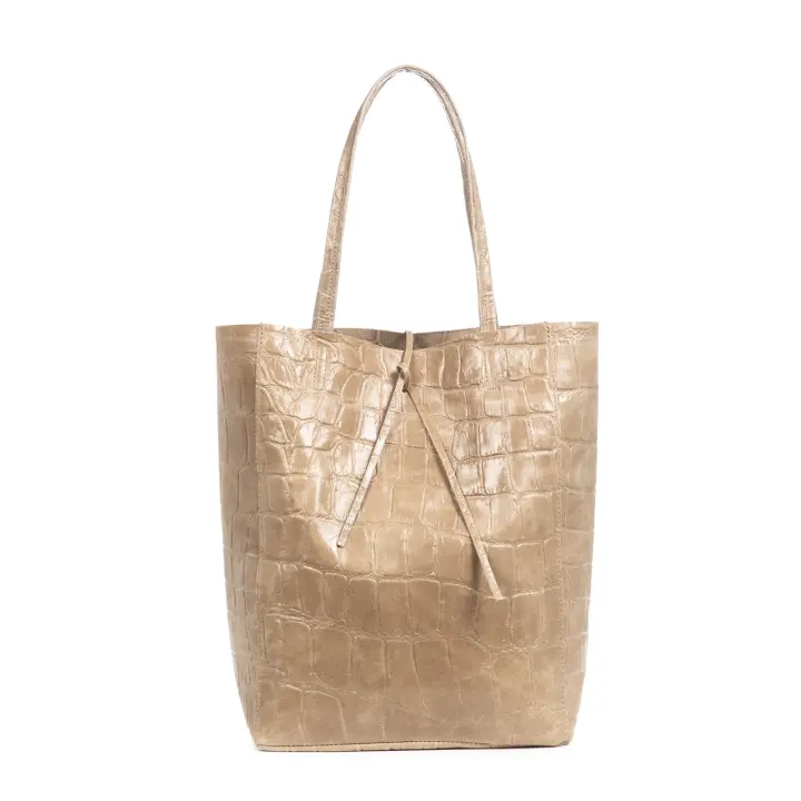 Firenze Artegiani. Sefora Bolso Shopper Mujer.Piel auténtica Gamuza Grabado Cocodrilo Grande . Made in Italy. Vera Pelle Italiana. - 1